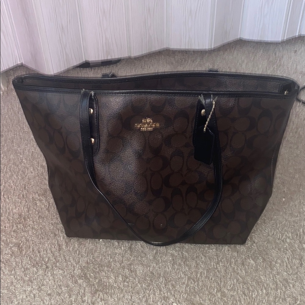 Coach City Tote Signature Brown and Black Tote